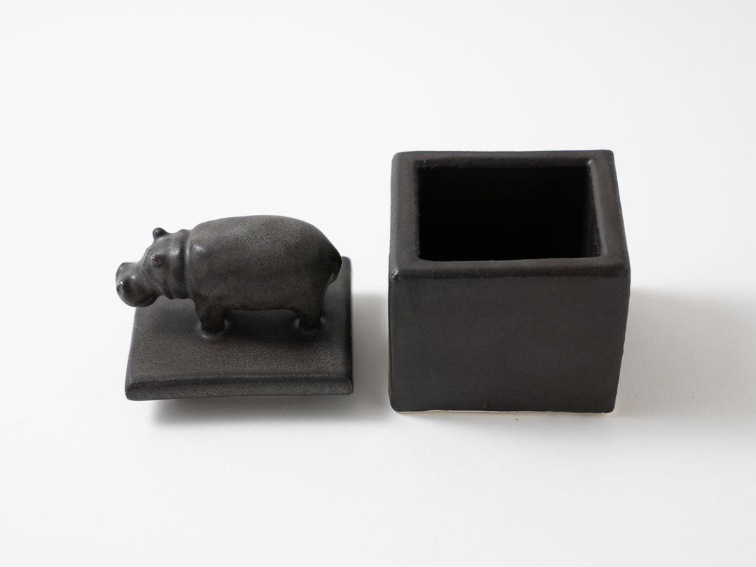 Hippo Cube Object, Black — Hand-Painted Japanese Pottery by Ryo Makita