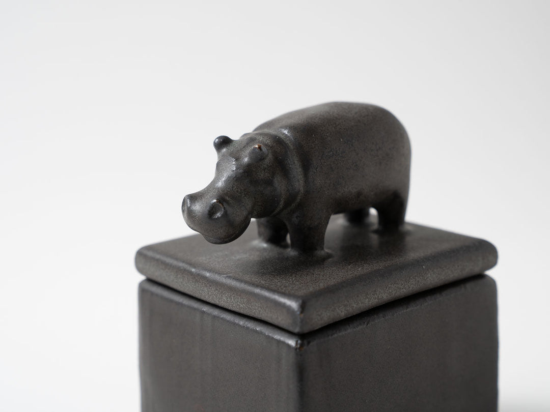 Hippo Cube Object, Black — Hand-Painted Japanese Pottery by Ryo Makita