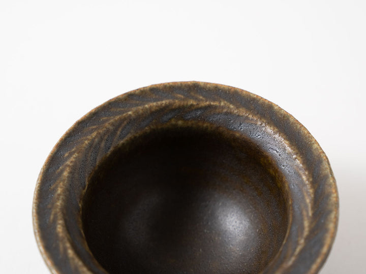 Rust Glaze Leaf Rim Bowl (3-Inch) - Crafted By Furutani Pottery