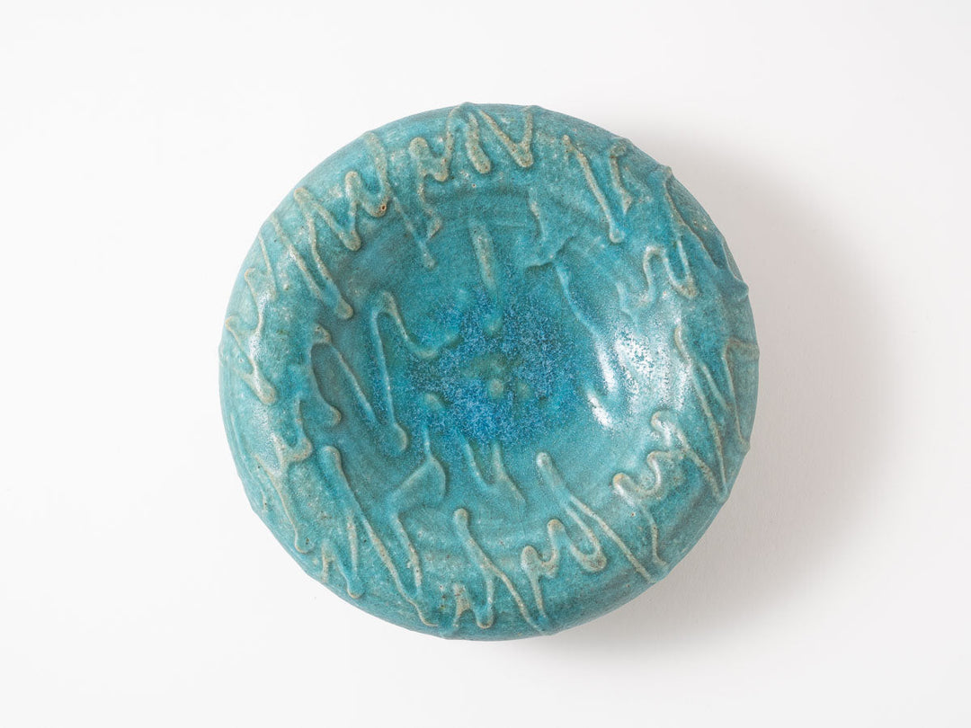 Hollow Pedestal Plate M (6-Sun), Blue — Hand-Glazed Japanese Pottery by Jun Fujiwara