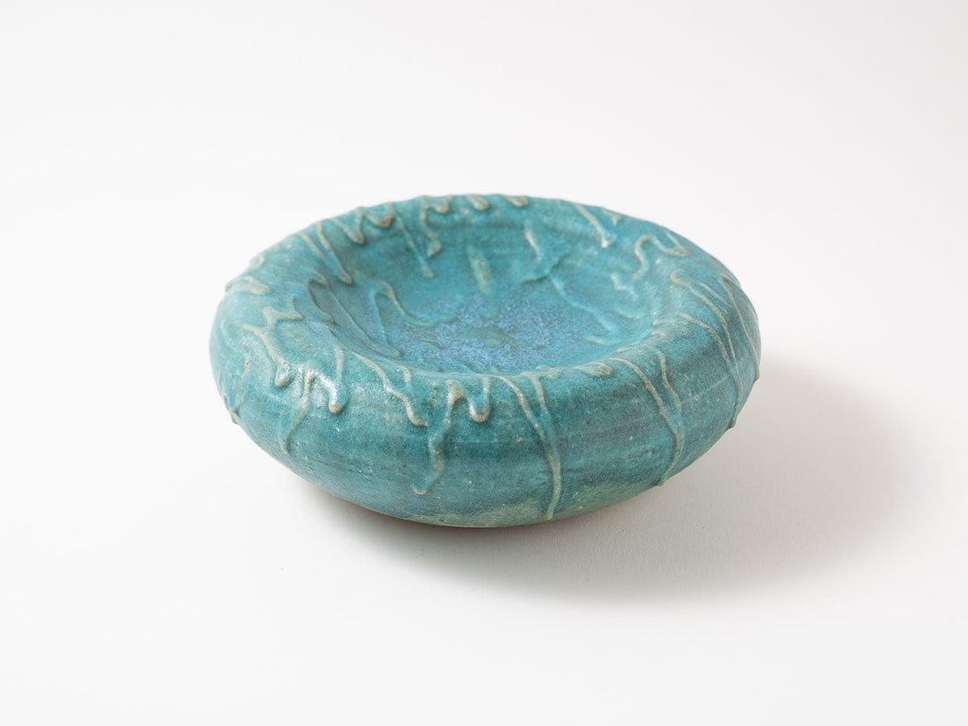 Hollow Pedestal Plate M (6-Sun), Blue — Hand-Glazed Japanese Pottery by Jun Fujiwara