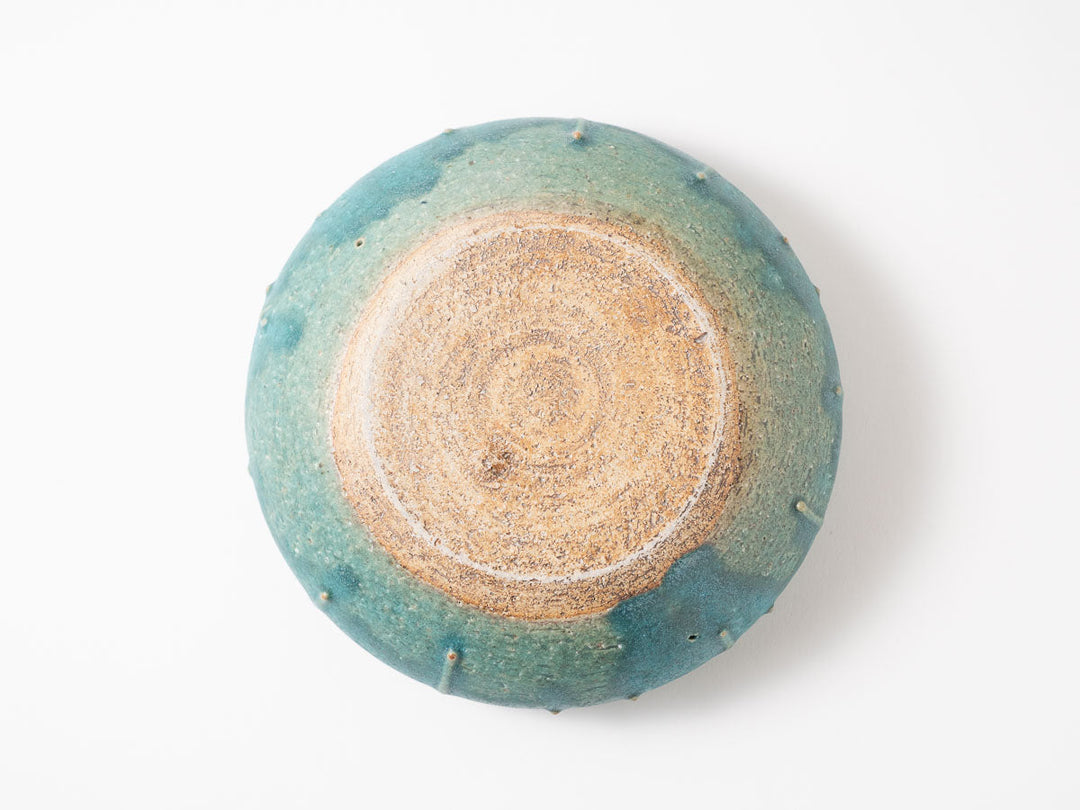 Hollow Pedestal Plate M (6-Sun), Blue — Hand-Glazed Japanese Pottery by Jun Fujiwara