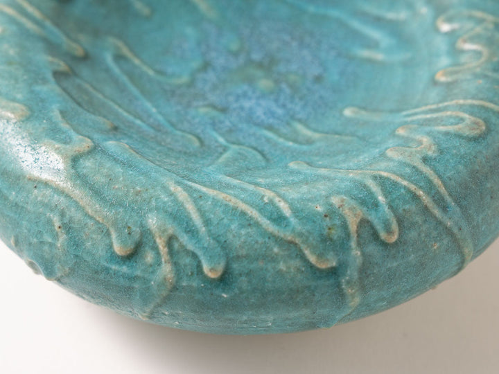Hollow Pedestal Plate M (6-Sun), Blue — Hand-Glazed Japanese Pottery by Jun Fujiwara