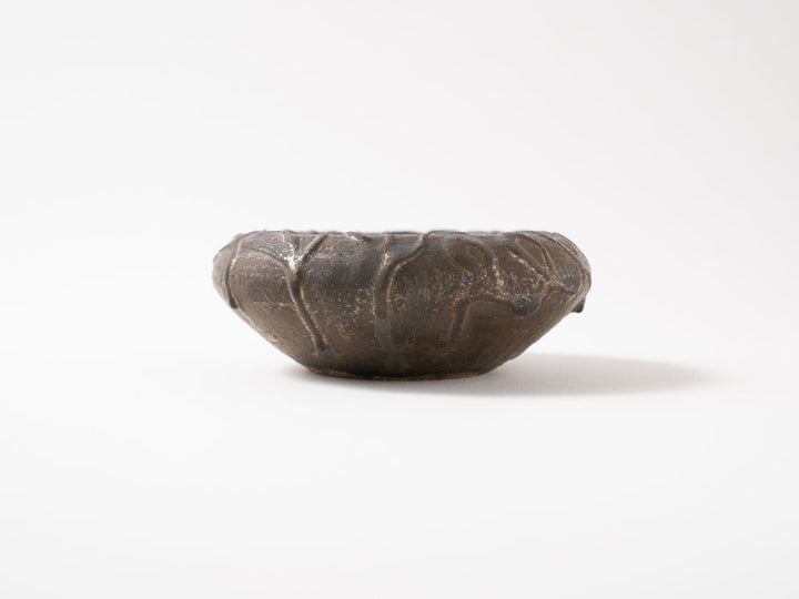 Hollow Pedestal Plate, 4-Sun, Black — Hand-Glazed Japanese Pottery by Jun Fujiwara