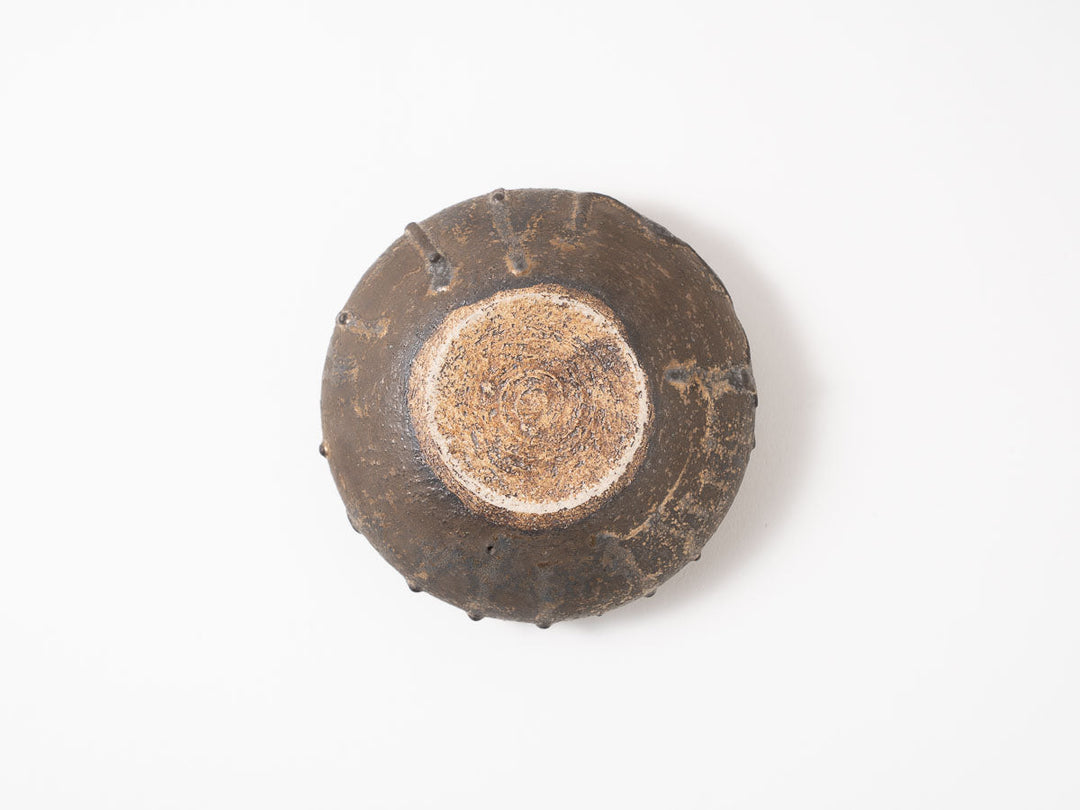 Hollow Pedestal Plate, 4-Sun, Black — Hand-Glazed Japanese Pottery by Jun Fujiwara