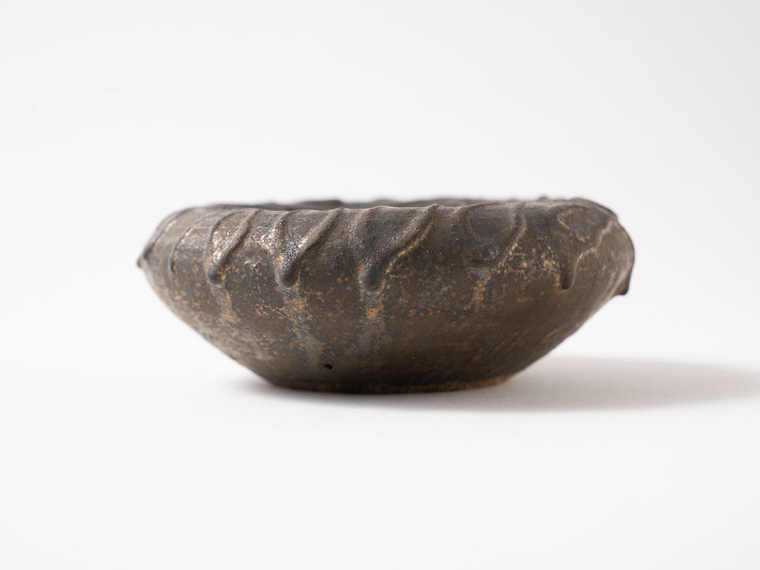 Hollow Pedestal Plate, 4-Sun, Black — Hand-Glazed Japanese Pottery by Jun Fujiwara