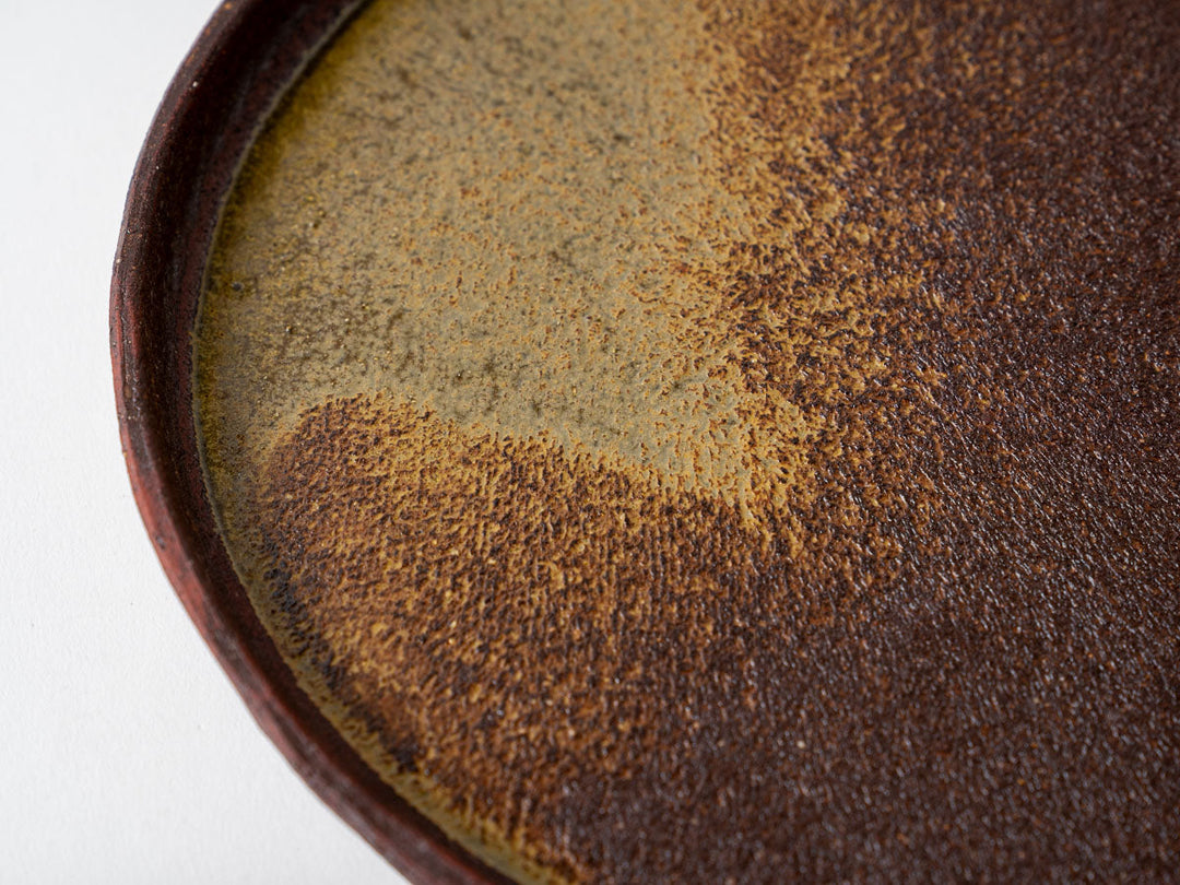 Wood Ash Glaze Rim Round Plate (8-inch) - Crafted By Taeko Kajiwara