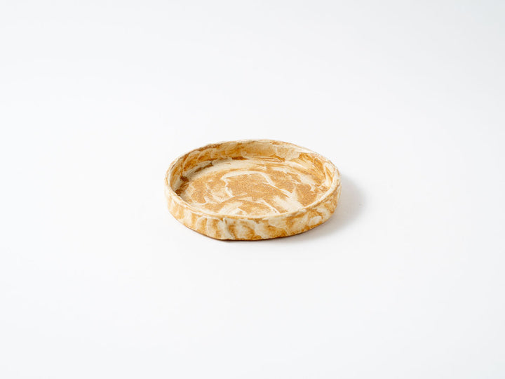 Scratched Pattern (Yellow) Rim Round Plate (Hime) - Crafted By Taeko Kajiwara