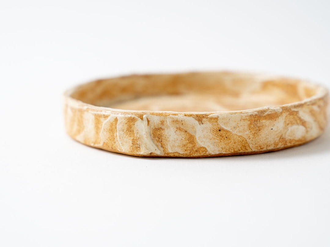 Scratched Pattern (Yellow) Rim Round Plate (Hime) - Crafted By Taeko Kajiwara