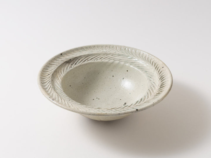 Blue Gray Leaf Rim Bowl Large - Crafted By Furutani Pottery