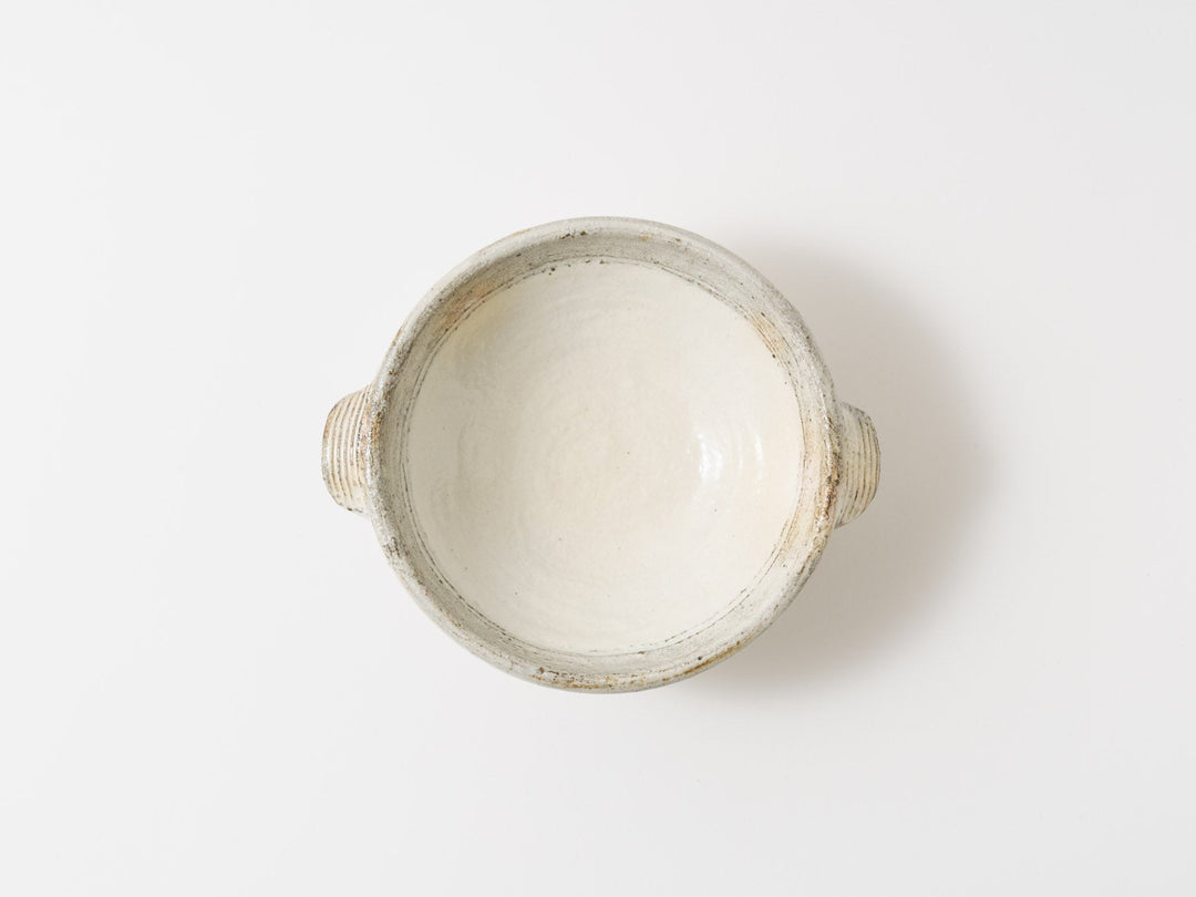 Rough-edged White Slip Small Round Bowl with Handles Large - Crafted By Furutani Pottery