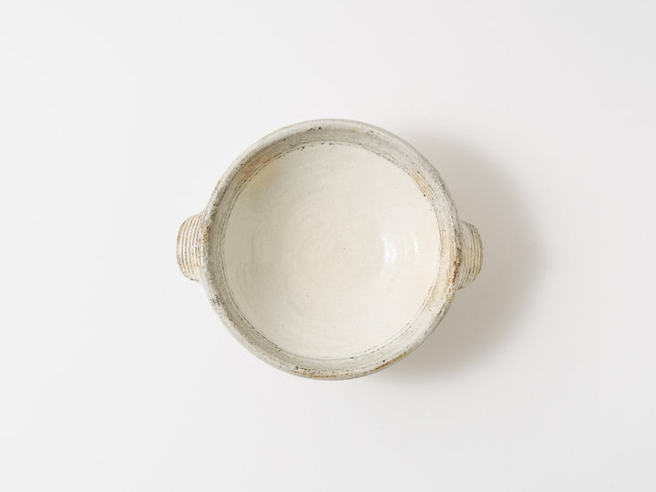 Rough-edged White Slip Small Round Bowl with Handles Large - Crafted By Furutani Pottery