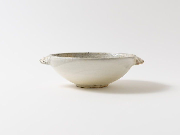 Rough-edged White Slip Small Round Bowl with Handles Large - Crafted By Furutani Pottery