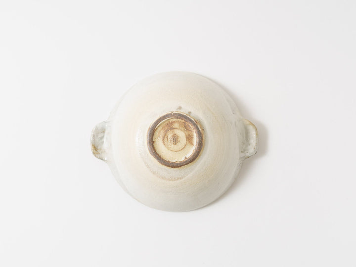 Rough-edged White Slip Small Round Bowl with Handles Large - Crafted By Furutani Pottery