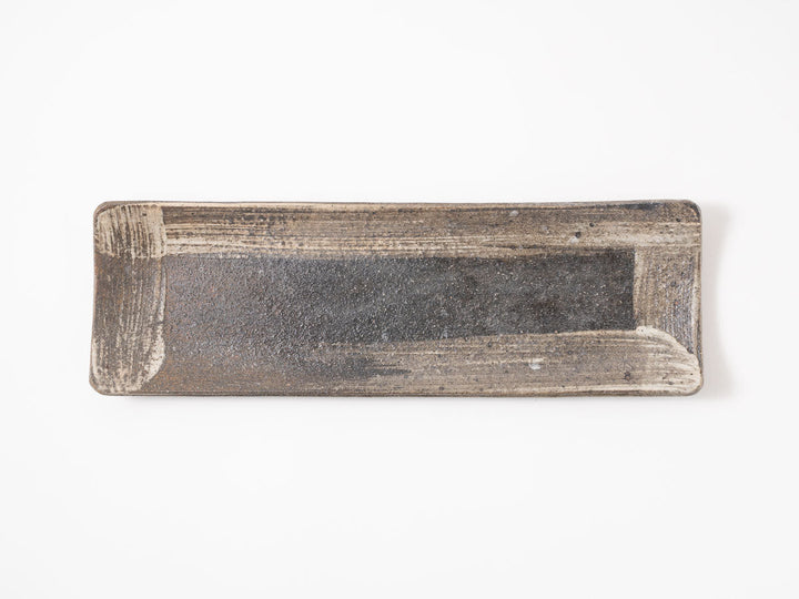 Blue-Gray Hakeme Long Plate — Hand-Glazed Japanese Pottery by Furutani Pottery