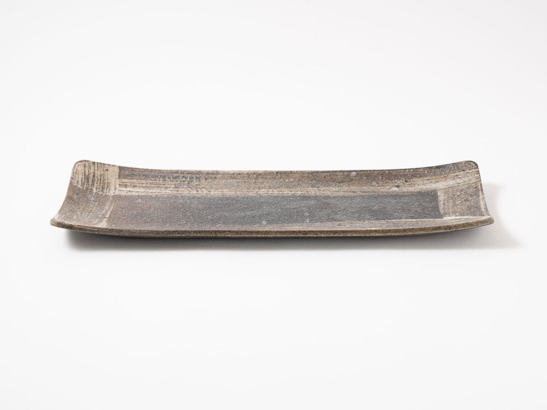 Blue-Gray Hakeme Long Plate — Hand-Glazed Japanese Pottery by Furutani Pottery