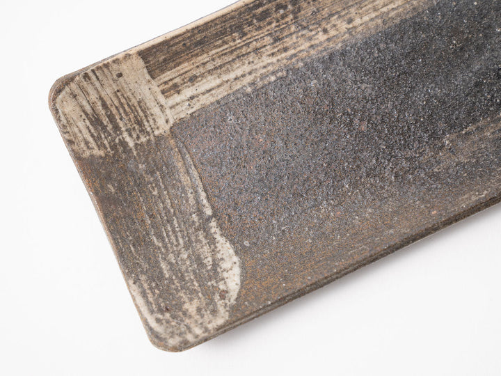 Blue-Gray Hakeme Long Plate — Hand-Glazed Japanese Pottery by Furutani Pottery