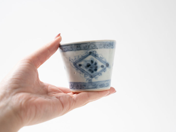 Soba Cup with Diamond Window Pattern — Hand-Painted Japanese Porcelain by Shotaro Yokota