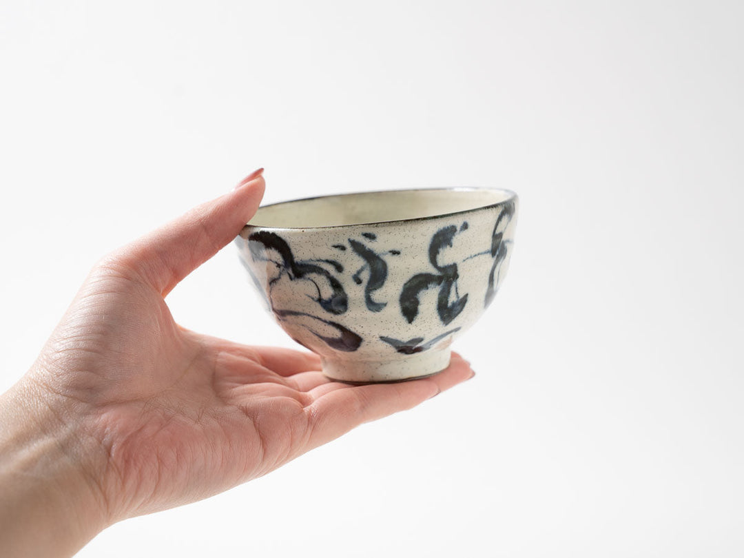 Annan Small Rice Bowl with Water Grass Pattern — Hand-Painted Japanese Porcelain by Katsuro Yokota