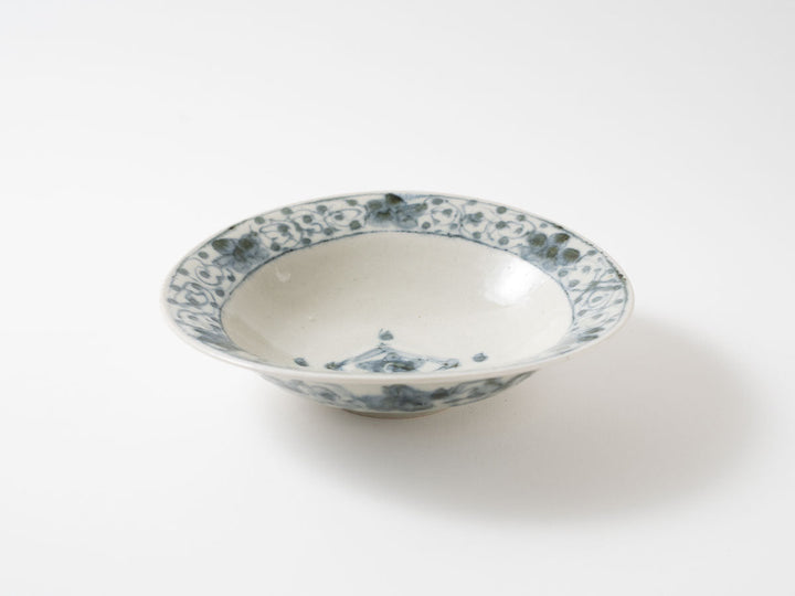 Annan-Style (Porcelain) Rimmed Double-Naburi 7-Sun Bowl, Vined Karakusa Pattern Crafted By Katsuro Yokota