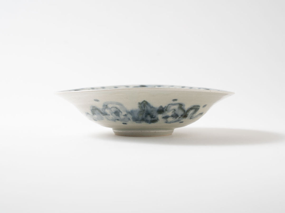 Annan-Style (Porcelain) Rimmed Double-Naburi 7-Sun Bowl, Vined Karakusa Pattern Crafted By Katsuro Yokota
