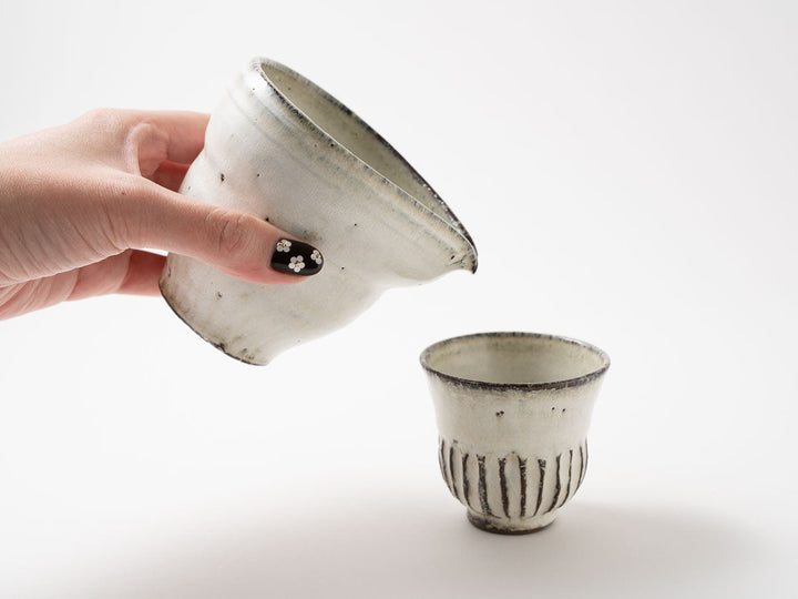 White Katakuchi Sake Pourer Crafted By Yuichi Hirai
