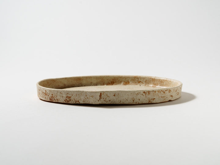 White Slip Orange Oval Plate - Crafted By Taeko Kajiwara