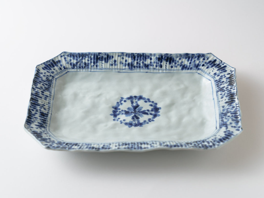 Shinogi Sometsuke Hanatsukushi Square Plate Crafted By Teiichiro Matsuo