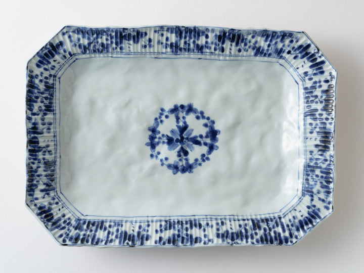 Shinogi Sometsuke Hanatsukushi Square Plate Crafted By Teiichiro Matsuo