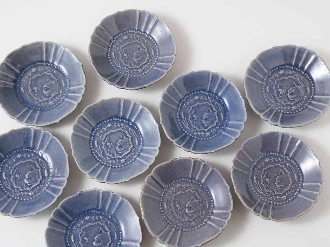 Cat Motif Flower-Rim Small Bowl - Crafted By Hitomi Yamazaki