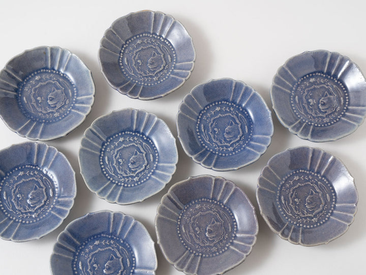 Cat Motif Flower-Rim Small Bowl - Crafted By Hitomi Yamazaki