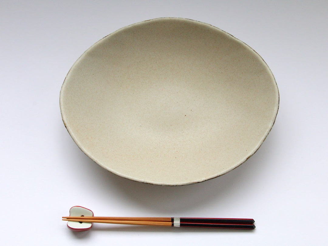 Rimsabi beige Oval Shallow Bowl - Crafted By Nobuyuki Murai