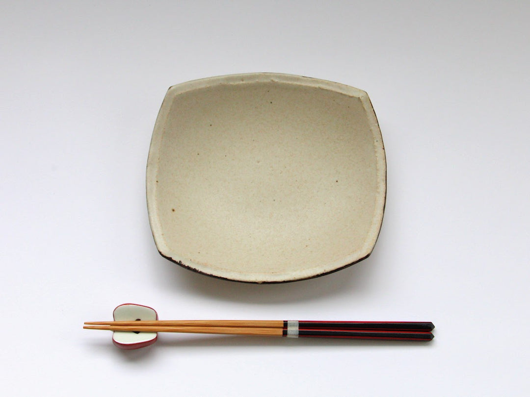 Rimsabi beige 16cm Square Plate - Crafted By Nobuyuki Murai
