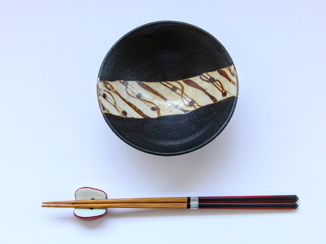 Kuro-Oribe Tin-Trailed Small Bowl — Hand-Glazed Japanese Pottery by Nobumasa Kiminami