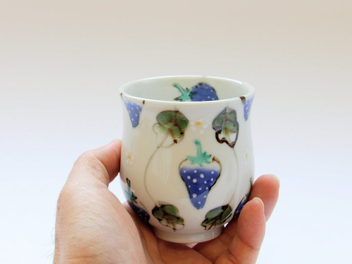 Watercolor Strawberry Tea Cup Large - Crafted By Tokushichi Kiln