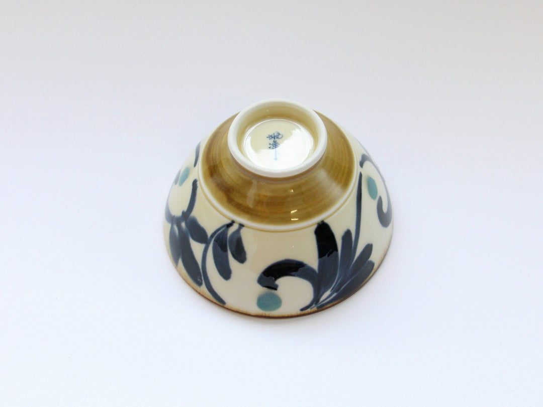 Amber Arabesque Rice Bowl Blue - Crafted By Fukuho Kiln