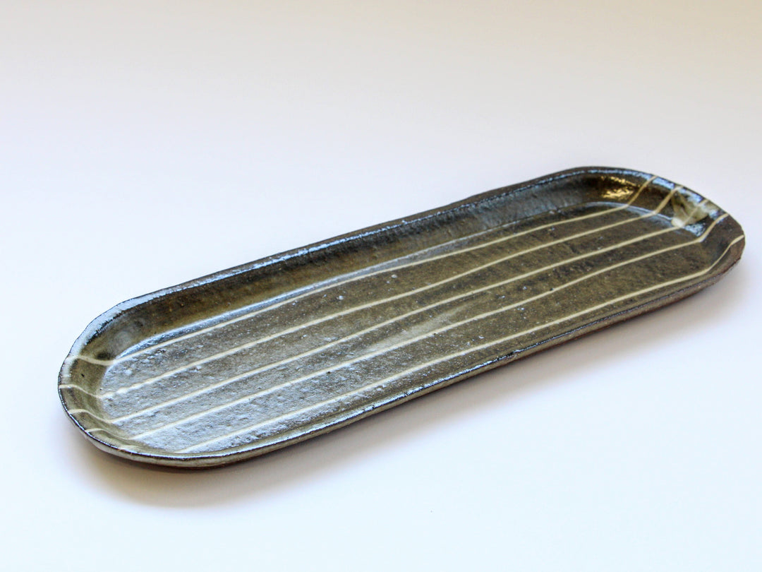 Slip Trailing Long Plate 34cm - Crafted By Seisaku Kusaka/Mari