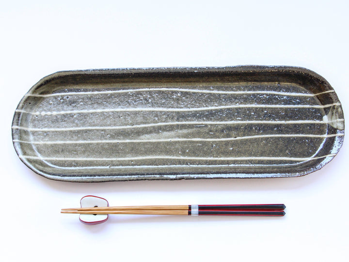 Slip Trailing Long Plate 34cm - Crafted By Seisaku Kusaka/Mari