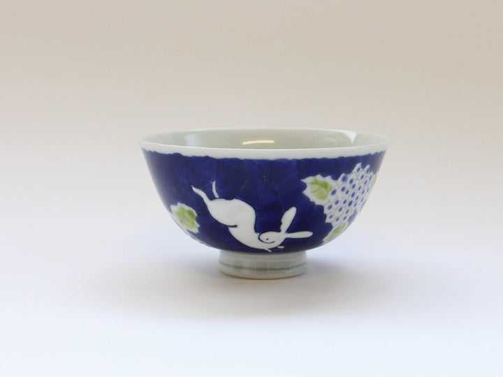 Dark Flower Rabbit Rice Bowl Large - Crafted By Tokushichi Kiln