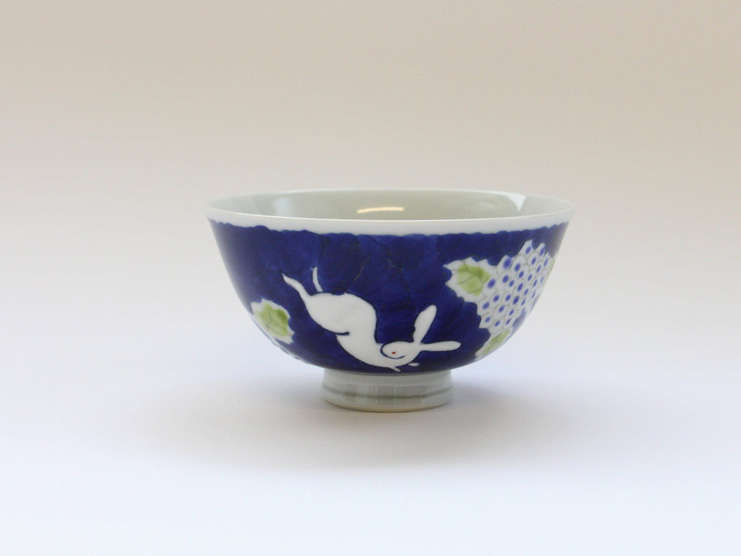 Dark Flower Rabbit Rice Bowl Large - Crafted By Tokushichi Kiln