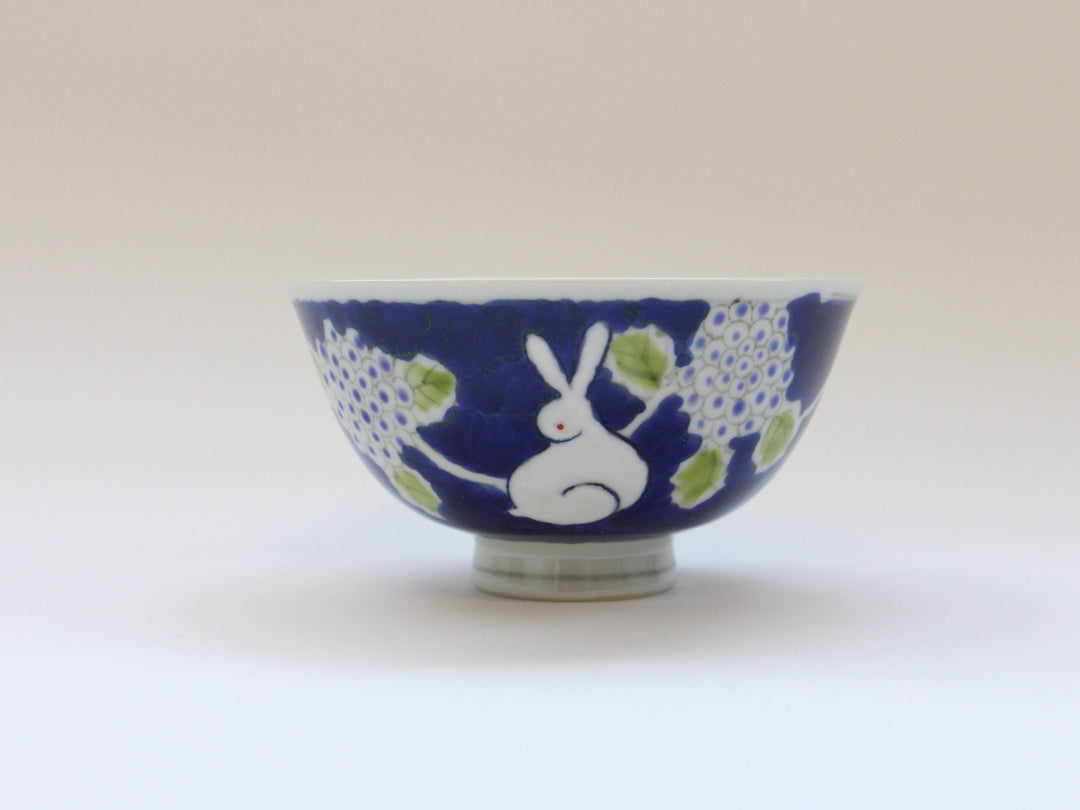 Dark Flower Rabbit Rice Bowl Large - Crafted By Tokushichi Kiln