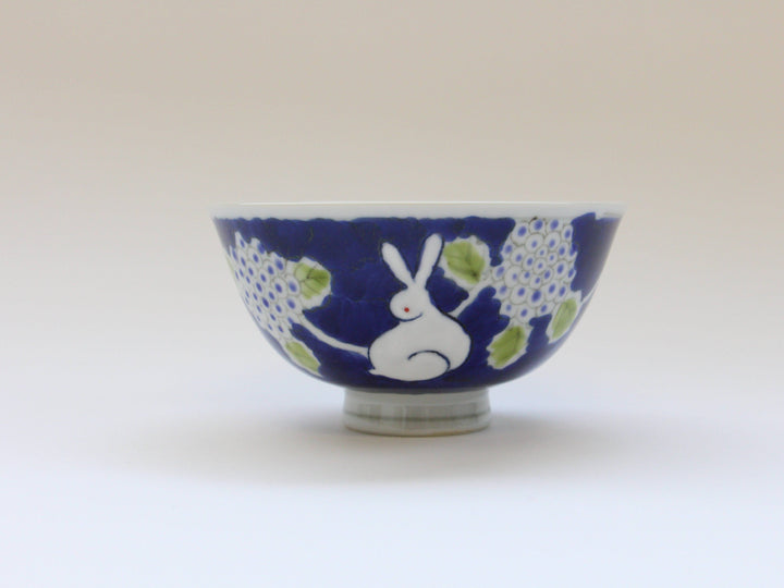Dark Flower Rabbit Rice Bowl Large - Crafted By Tokushichi Kiln