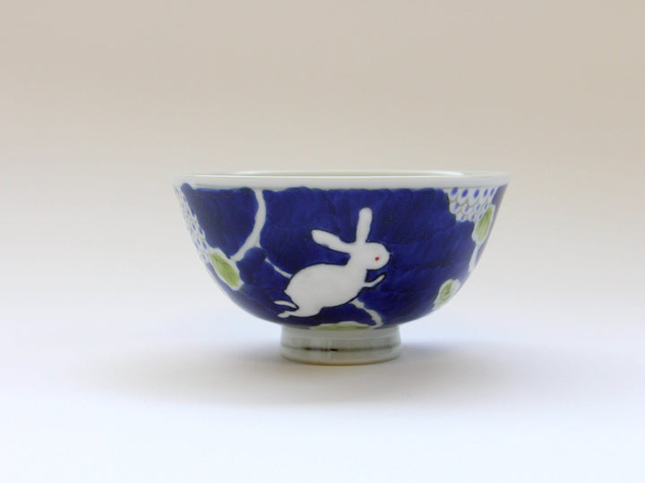 Dark Flower Rabbit Rice Bowl Large - Crafted By Tokushichi Kiln
