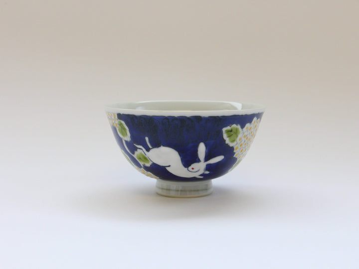 Dark Flower Rabbit Rice Bowl Small - Crafted By Tokushichi Kiln