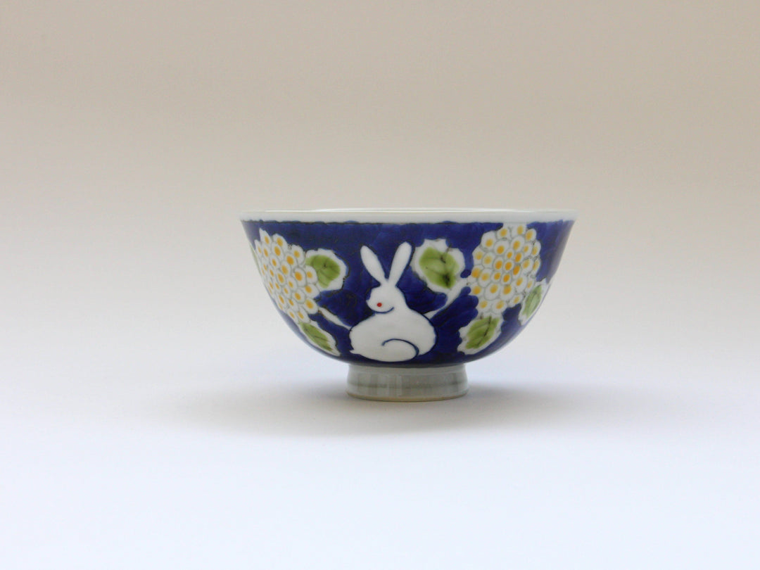 Dark Flower Rabbit Rice Bowl Small - Crafted By Tokushichi Kiln