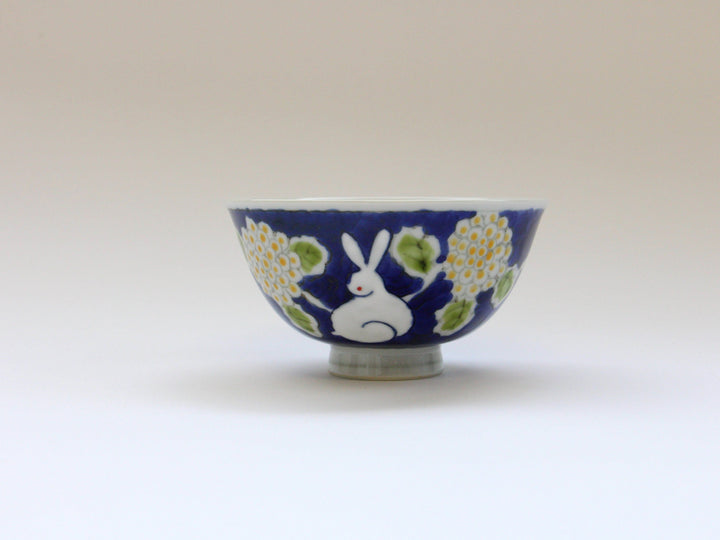Dark Flower Rabbit Rice Bowl Small - Crafted By Tokushichi Kiln