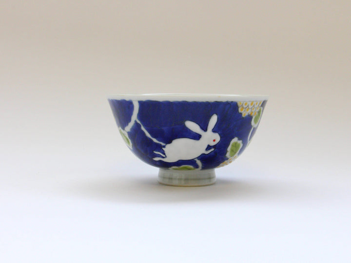 Dark Flower Rabbit Rice Bowl Small - Crafted By Tokushichi Kiln