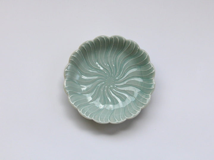 Slip Trailing Petal Flower Plate Celadon - Crafted By Tokushichi Kiln