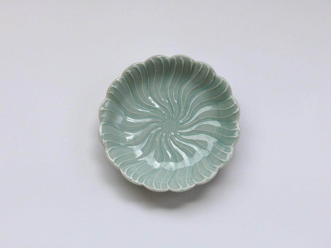 Slip Trailing Petal Flower Plate Celadon - Crafted By Tokushichi Kiln