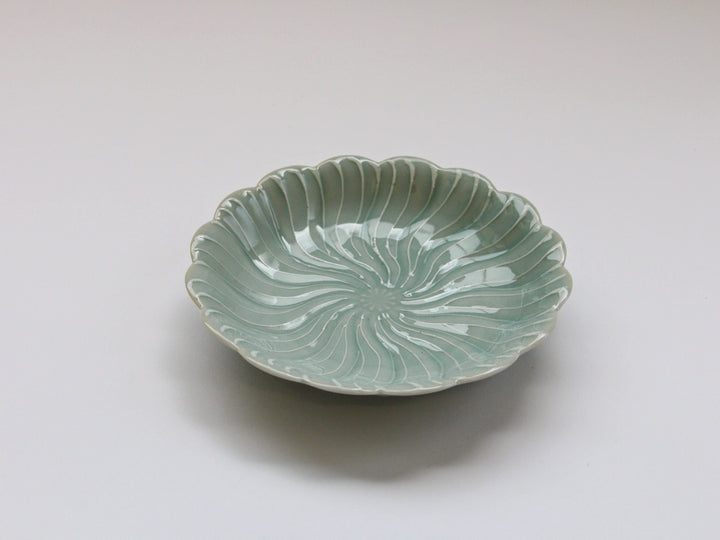 Slip Trailing Petal Flower Plate Celadon - Crafted By Tokushichi Kiln